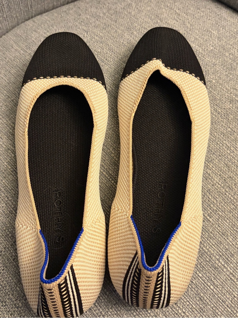 Beige and Black Women's Knit Ballet Flats